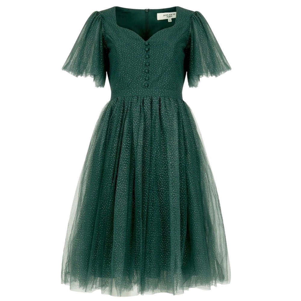 Emerald Green Tulle Fit-and-Flare Dress